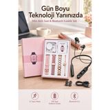 Just Cheap Store Kablolu Bluetooth Kulaklık ve Kadınlara Özel Bileklik Hediyeli Yeni Nesil Akıllı Saat 3 Kordonlu - Ahşap - Bej - 37 mm - 0