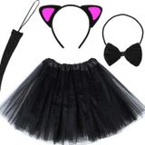 Just Cheap Store Kedi Kulak Taç Etek Kuyruk Ve Papyon 4 Lü Set Çocuk Pembe