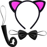 Just Cheap Store Kedi Kulak Taç Kuyruk ve Papyon 3 Lü Set Çocuk Boy Fuşya Renk