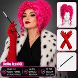 Just Cheap Store Neon Bukleli Pembe Peruk Uzun Kumaş Kırmızı Eldiven ve Sigara Tutucu Seti (3 Parça) (4741) - Antrasit