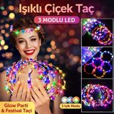 Just Cheap Store Renkli LED Çiçek Taç – 3 Işık Modlu Parti Tacı