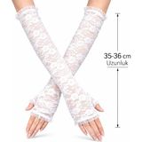 Just Cheap Store Uzun Zarif Dantel Eldiven Parmaksız Beyaz 35 cm (4741) - Antrasit