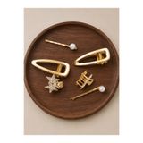 Just For You Merve Takı Zirkon Taşlı Yıldız Mandal Toka(3cm), Gold Mandal Toka (6cm) ve İncili Tel Toka Seti