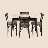 Just Home Moura Mermer Görünümlü Açılır Masa Takımı - Beyaz / Siyah - 79X60X100 cm - Beyaz - Siyah - Montajsız