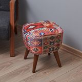 Just Home Retro Kare Dijital Patchwork Puf - Renkli - 40 cm