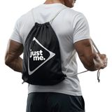 Just Nutrition Just İpli Bez Spor Çantası Siyah Büzgülü Sırt Çantası Beyaz Askılı Baskılı Spor Çantası