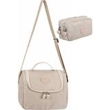 Just Polo 3’lü Set Krinkıl Kumaş Çanta + Termal Beslenme Çantası + Kalemlik, Maymun Anahtarlık Hediyeli - Bej