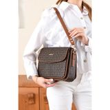 Just Polo Adın Monogram Desenli Ayarlanabilir Askılı Omuz ve Çapraz Çanta - Tek Ebat - Kahverengi - Taba