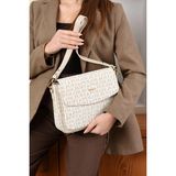 Just Polo Adın Monogram Desenli Ayarlanabilir Askılı Omuz ve Çapraz Çanta - Tek Ebat - Krem
