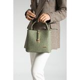 Just Polo Baskı Desenli Kilit Detaylı 3 Gözlü Kadın El ve Omuz Çantası 22X20CM PBU2098 - Tek Ebat - Yeşil