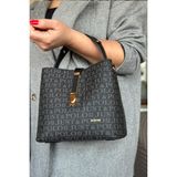 Just Polo Baskı Desenli Özel Seri Kadın Omuz Çantası 92055-GQ Siyah - Bizon - Taş