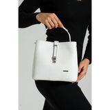 Just Polo Baskı Desenli Su Geçirmez 3 Gözlü Kadın Omuz Çantası 22X20CM - 22 x 20 cm - Beyaz - Antrasit