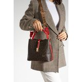 Just Polo Baskı Desenli Su Geçirmez 3 Gözlü Kadın Omuz Çantası 22X20CM MDS2505 - Kahverengi - Kırmızı