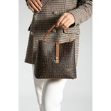 Just Polo Baskı Desenli Su Geçirmez 3 Gözlü Kadın Omuz Çantası 22X20CM MDS2505 - Kahverengi - Taba
