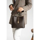 Just Polo Baskı Desenli Su Geçirmez 3 Gözlü Kadın Omuz Çantası 22X20CM MDS2505 - Kahverengi