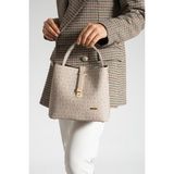 Just Polo Baskı Desenli Su Geçirmez 3 Gözlü Kadın Omuz Çantası 22X20CM MDS2505 - Taş