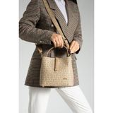 Just Polo Baskı Desenli Su Geçirmez 3 Gözlü Kadın Omuz Çantası 22X20CM MDS2505 - Vizon