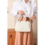 Just Polo Baskı Desenli Su Geçirmez 4 Gözlü Kadın Omuz Çantası Krem 22X29CM MDS2120 - Tek Ebat