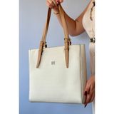 Just Polo Büyük Boy 31 cm * 30 cm 4 Bölmeli Günlük Kullanıma Uygun Tote Bag Kadın Omuz Çantası 4067 Krem - Açık Yeşili Melanj