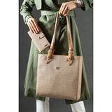 Just Polo Büyük Boy 4 Bölmeli Günlük Kullanıma Uygun Tote Bag Kadın Omuz Çantası ve Cüzdanı Kombin - Kum