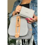 Just Polo Çok Bölmeli Astarlı Ayarlanabilir Askılı Kadın Sırt Çantası 4058-GD Gri Kombin - G Silver - Black