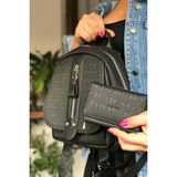 Just Polo Çok Bölmeli Astarlı Ayarlanabilir Askılı Kadın Sırt Çantası 4058-GD Siyah Kombin - 7177P - Siyah