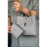 Just Polo Gri Kombin Kadın Omuz Çantası ve Cüzdan Kombini 22CMX20CM 2055-PLS - Beyaz - Sarı Kapak