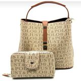 Just Polo Justpolo Kadın Siyah Monogram Baskılı Çanta Cüzdan Kombini TYCTE2055 - Taba - Bej