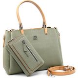 Just Polo Kadın 3 Bölmeli Ayarlanabilir Uzun Askılı Omuz Çantası ve Cüzdan Kombini PBU4018-1006 - Yeşil - Standart