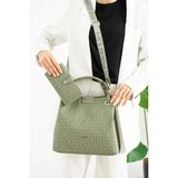 Just Polo Kadın 3 Bölmeli Ayarlanabilir Uzun Askılı Omuz Çantası ve Cüzdanı Kombin Ebat 31 * 30 cm - Tek Ebat - Yeşil