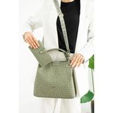 Just Polo Kadın 3 Bölmeli Ayarlanabilir Uzun Askılı Omuz Çantası ve Cüzdanı Kombin Ebat 31 * 30 cm - Yeşil