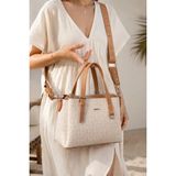 Just Polo Kadın 3 Bölmeli Lüks Yumuşak Deri Ayarlanabilir Çapraz Kolon Askılı Omuz Çantası Ebat 18X25 cm - 18 x 25 cm - Krem - Taba