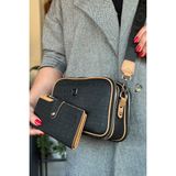 Just Polo Kadın 5 Bölmeli Ayarlanabilir Uzun Askılı Omuz Çantası 6 Bölmeli 28 X18 cm 4023-JP - Beyaz - Siyah - Mor