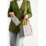 Just Polo Kadın 5 Bölmeli Omuz Çantası ve Cüzdanı Kombin 234030PC - Tek Ebat - Gri - Taba