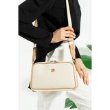 Just Polo Kadın 5 Bölmeli Uzun Ayarlanabilir Çapraz Monogram Omuz Çantası - Krem - Taba
