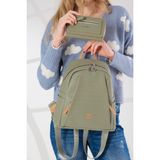 Just Polo Kadın Ayarlanabilir Askılı Çok Bölmeli Sırt Çantası ve Cüzdan Kombini MDS4040-1006 - Yeşil