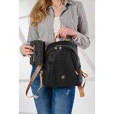 Just Polo Kadın Ayarlanabilir Askılı Çok Bölmeli Sırt Çantası ve Cüzdan Kombini PBU4040-1006 - Siyah - Taba