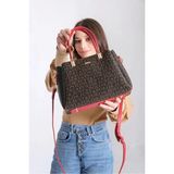 Just Polo Kadın Baskılı Ayarlanabilir Askılı Shopper El & Omuz Çantası Shoulder Bag - Tek Ebat - Kahverengi - Kırmızı