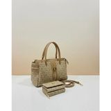 Just Polo Kadın El & Omuz Çantası Gold Detaylı Özel Tasarım Çanta + Uyumlu Cüzdan Seti 22X28 cm - Tek Ebat - Kum