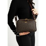 Just Polo Kadın Emprime Suni Deri Orta Boy Şık Omuz Çantası Shopper 232053PC - Tek Ebat - Kahverengi
