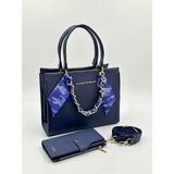 Just Polo Kadın Gold Zincirli Şal Detaylı Şık El & Omuz Çantası ve Cüzdanı Kombin Shopper Ebat: 20 x 25 cm