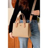 Just Polo Kadın Günlük Kullanıma Uygun Ayarlanabilir Askılı Lüks El ve Omuz Çantası Shoulder Bag Shopper - Kum - Taba