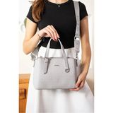 Just Polo Kadın Kabartma Desenli Lüks Omuz Çantası Shoulder Bag - Tek Ebat - Gri