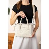 Just Polo Kadın Kabartma Desenli Lüks Omuz Çantası Shoulder Bag - Tek Ebat - Krem