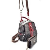 Just Polo Kadın Kahve Kırmızı Monogram Baskılı Sırt Omuz Çantası ve Cüzdan Kombini