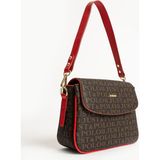 Just Polo Kadın Kahverengi Kırmızı Baskı Desenli Kolon Askılı 3 Bölmeli Omuz Çantası 23X16CM MDS2184 - Kahverengi - Kırmızı