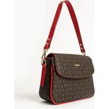 Just Polo Kadın Kahverengi Kırmızı Baskı Desenli Kolon Askılı 3 Bölmeli Omuz Çantası 25X15CM - Tek Ebat - Kahverengi - Kırmızı