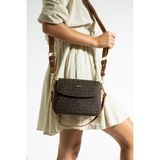 Just Polo Kadın Kahverengi Taba Baskı Desenli Kolon Askılı 3 Bölmeli Omuz Çantası 23X16CM MDS2184 - Kahverengi - Taba