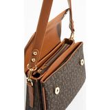 Just Polo Kadın Kahverengi Taba Baskı Desenli Kolon Askılı 3 Bölmeli Omuz Çantası 25X15CM - Tek Ebat - Kahverengi - Taba