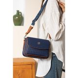 Just Polo Kadın Lacivert Taba Baskı Desenli Kolon Askılı 3 Bölmeli Omuz Çantası 23X16CM MDS2184 - Tek Ebat - Lacivert - Taba